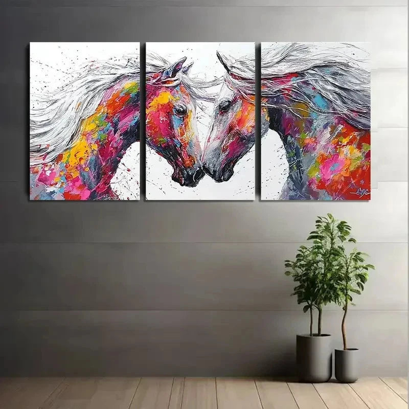 3pcs Two Horses with Flowing White Manes Metal Print Ready to Hang Art - Bella Home Decor