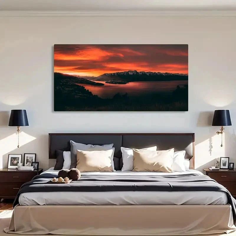 Body Of Water Near Mountains Wall Art Canvas Office Home Room Framed 120x60cm