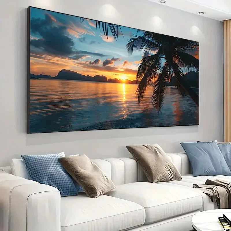 Sunset Beach Island sky wall canvas office home room framed 120x60cm - Bella Home Decor