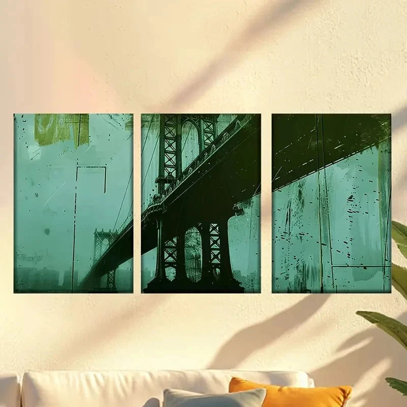 3pcs Green Tinted Cityscape 50x70cm - High Quality Print 100% Australian Made Wall Canvas Ready to Hang - Bella Home Decor