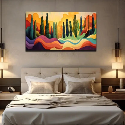 Vibrant Abstract Cactus Style Wall Art Canvas Office Home Room Framed 120x60cm