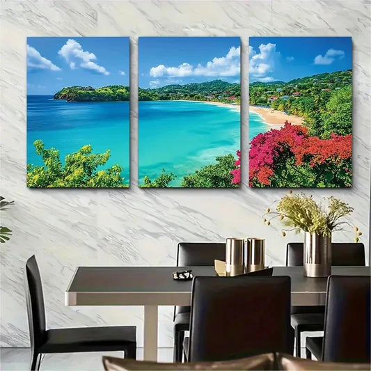 3pcs Tropical Beach Scene Grenada Perfect  Wall Art Set Canvas Framed 60x90cm - High Quality Print 100% Australian Made Wall Canvas Ready to Hang