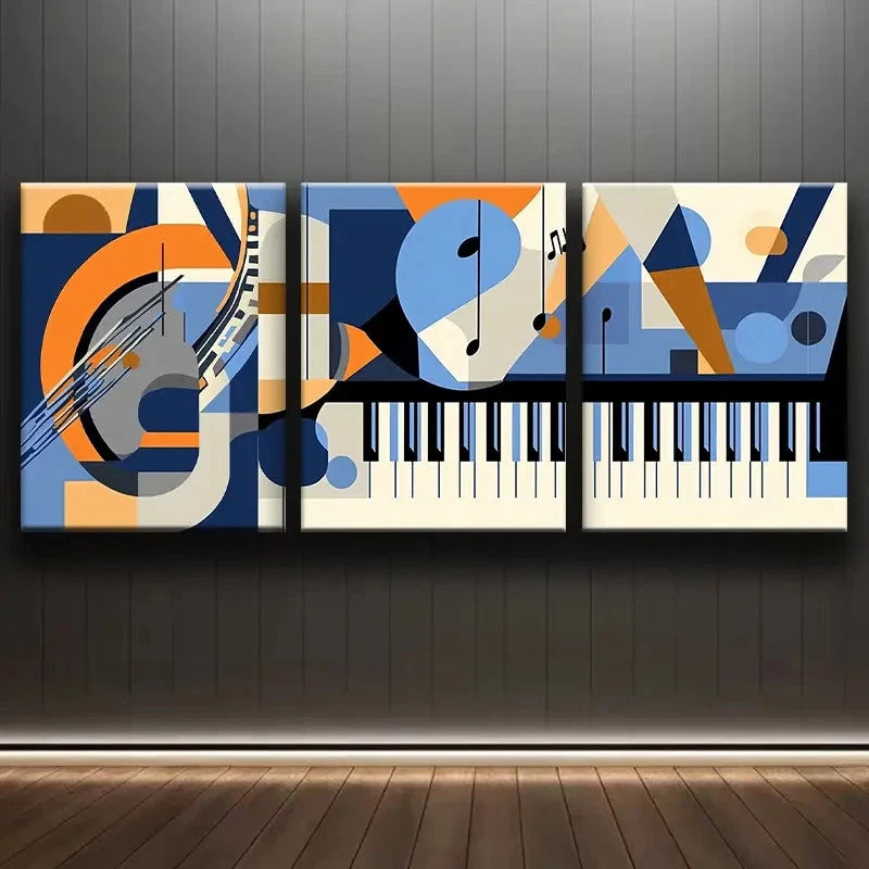 3pcs Featuring Abstract Music Themes Painting Metal Print Ready to Hang Art - Bella Home Decor