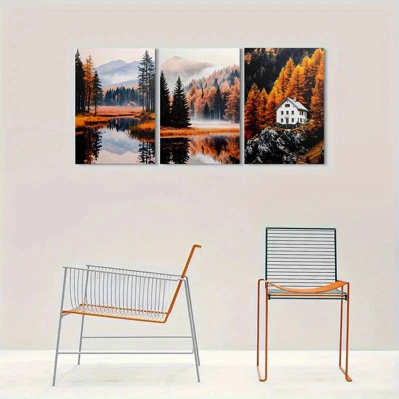 3pcs Autumn Serenity Nature Scenery Metal Print Ready to Hang Art - Bella Home Decor