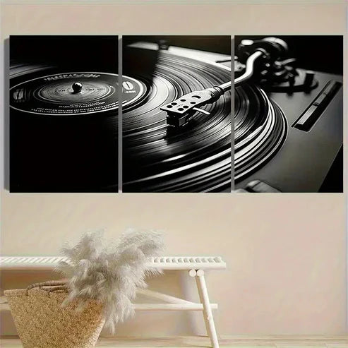 3pcs Vintage Vinyl Record Player Wall Art Canvas Unframed - High Quality Print 100% Australian Made Wall Canvas - Bella Home Decor