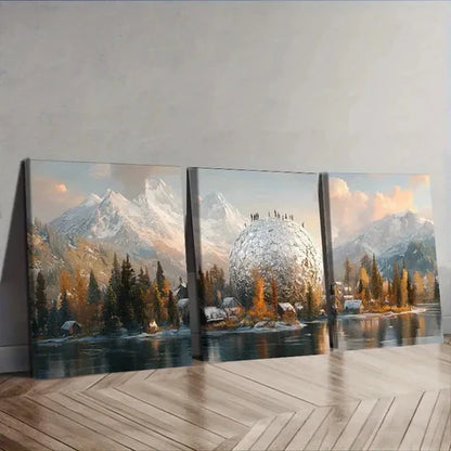 3pcs Snow-Capped Island (2) Wall Art Canvas Unframed - High Quality Print 100% Australian Made Wall Canvas