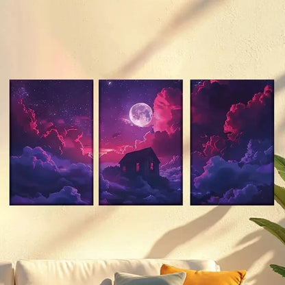 3pcs Charming Purple Sky Clouds Wall Art Set Canvas Framed 50x70cm - High Quality Print 100% Australian Made Wall Canvas Ready to Hang - Bella Home Decor