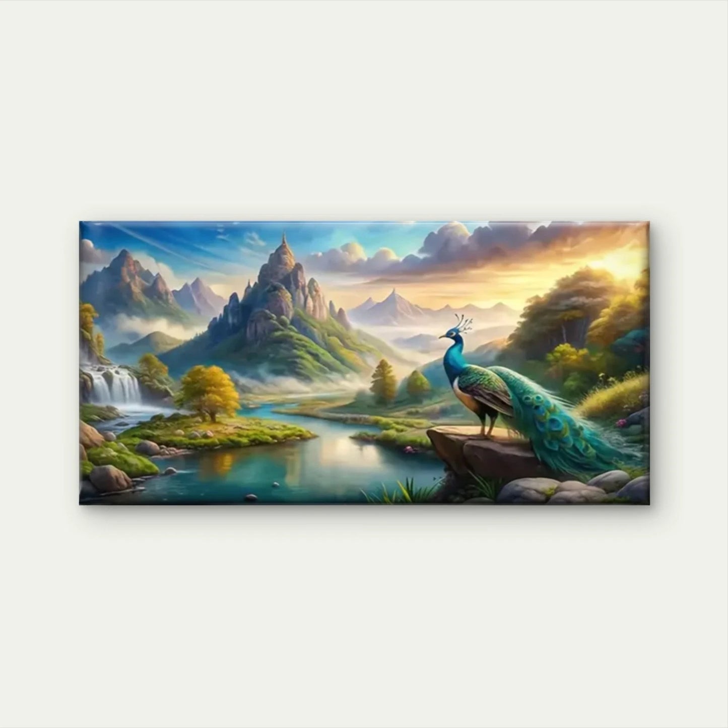 Peacock Rock Middle River Wall Art Canvas Office Home Room Framed 120x60cm