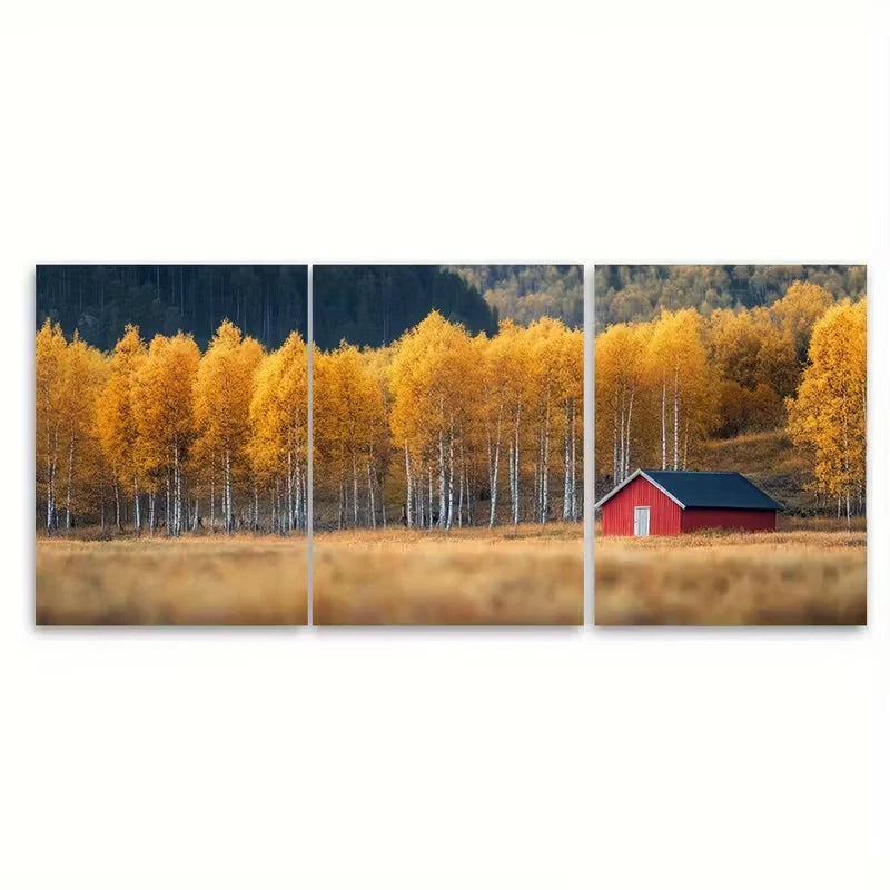 3pcs Autumn Forest, Golden Aspen Trees Metal Print Ready to Hang Art - Bella Home Decor