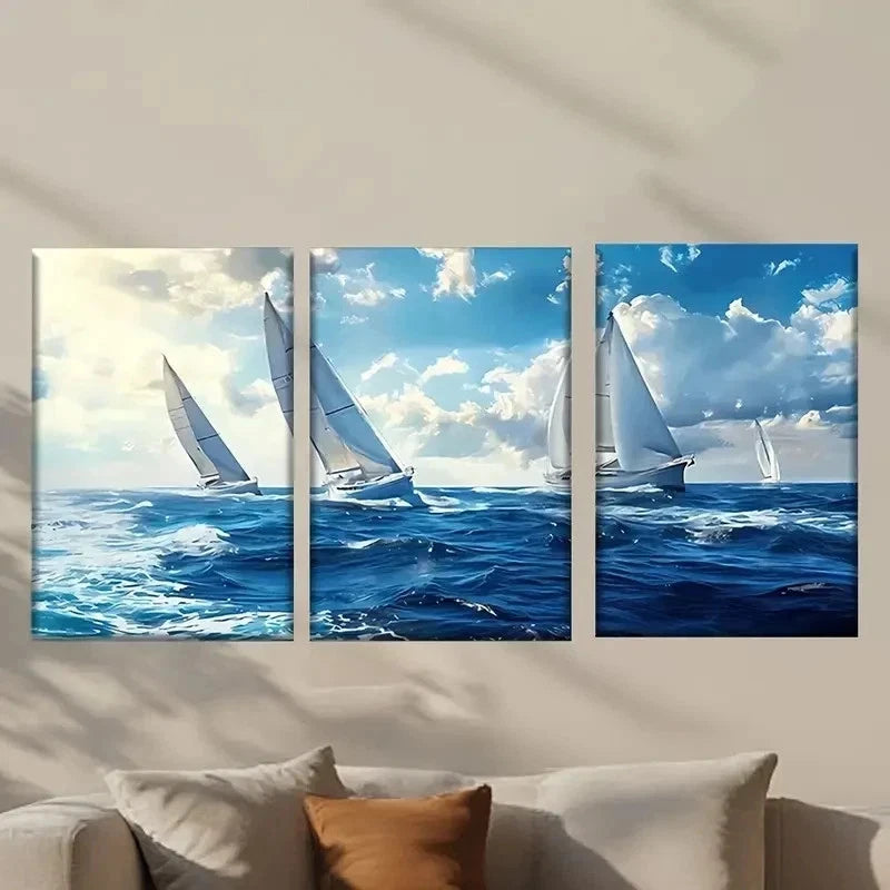 3pcs Abstract Sailors in the Ocean Wall Art Set Canvas Framed 50x70cm - High Quality Print 100% Australian Made Wall Canvas Ready to Hang - Bella Home Decor