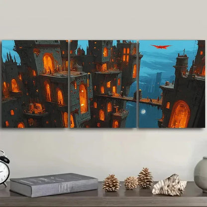 3pcs Bustling city (4) Wall Art Set Canvas Unframed - High Quality Print 100% Australian Made Wall Canvas - Bella Home Decor