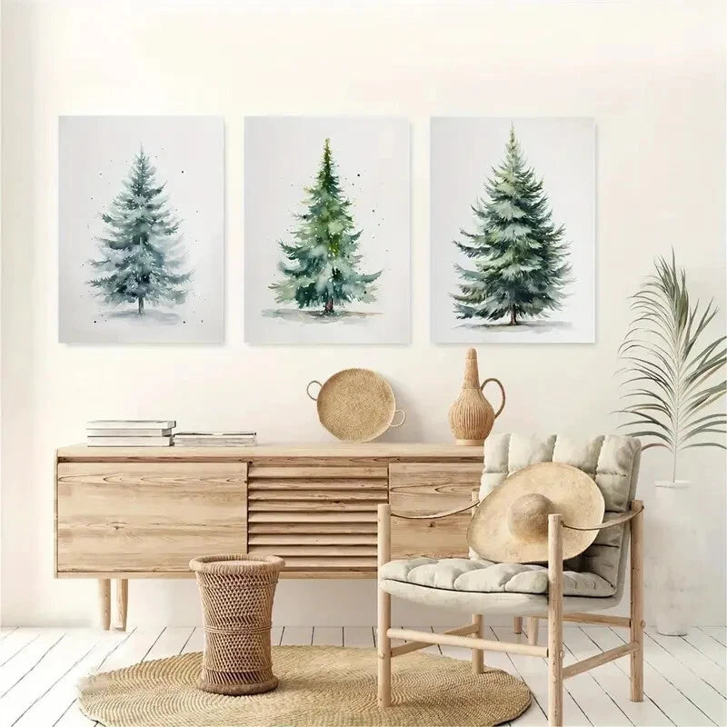 3pcs Christmas Tree Evergreen Wall Art Metal Print Ready to Hang Art - Bella Home Decor