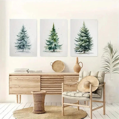 3pcs Christmas Tree Evergreen Wall Art Metal Print Ready to Hang Art - Bella Home Decor