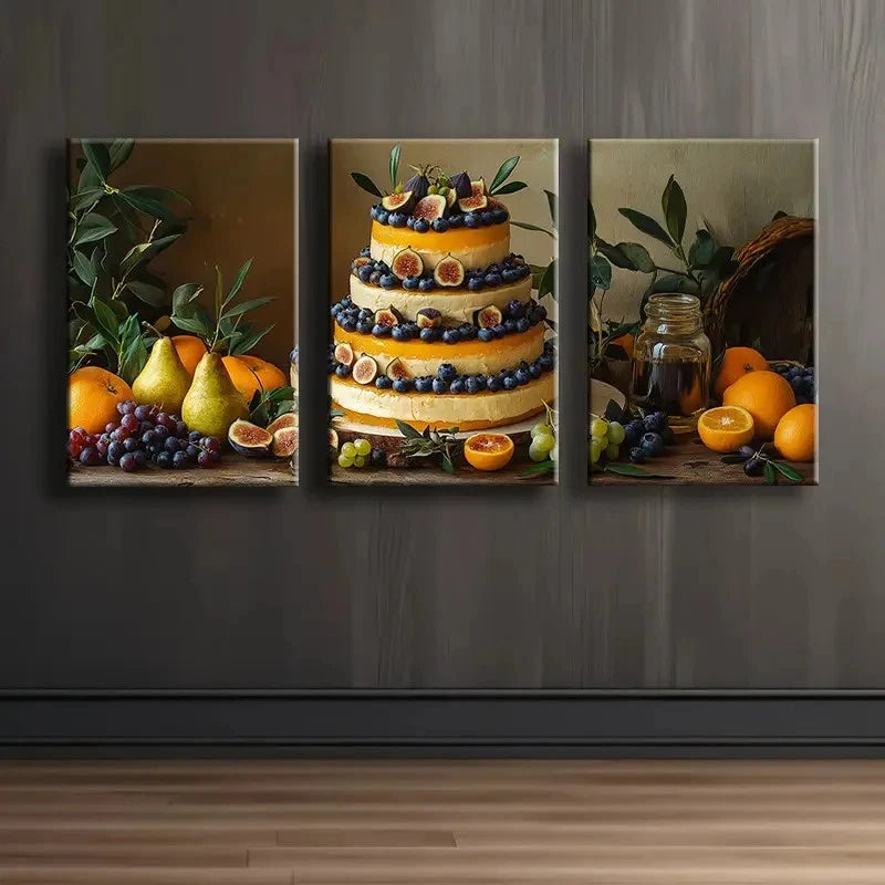 3pcs Cheesecake With Fruits Print Wall Art Set Canvas Framed 40x60cm - High Quality Print 100% Australian Made Wall Canvas Ready to Hang - Bella Home Decor
