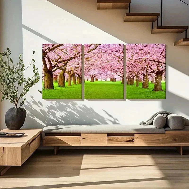 3pcs Sakura Forest Natural Landscape Wall Art Set Canvas Framed 40x60cm - High Quality Print 100% Australian Made Wall Canvas Ready to Hang