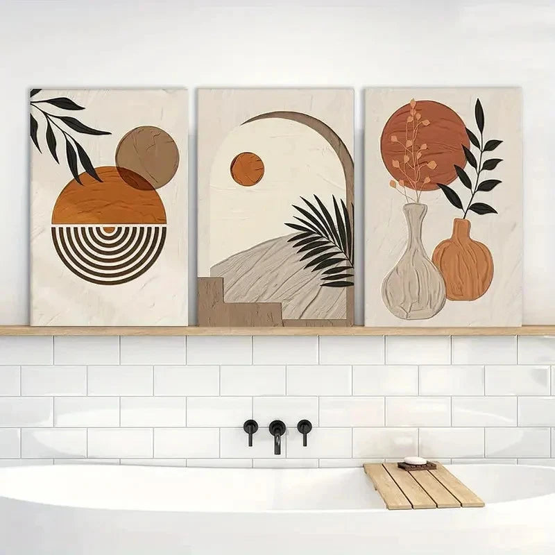 3pcs Abstract Geometric Painting Art Prints Metal Print Ready to Hang Art - Bella Home Decor