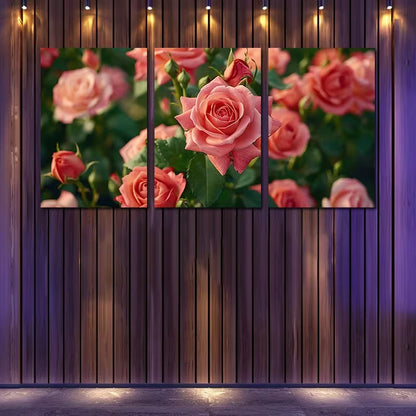 3pcs Rose Floral Garden Illustration Wall Art Set Canvas Framed 50x70cm - High Quality Print 100% Australian Made Wall Canvas Ready to Hang