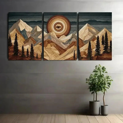 3pcs Abstract Mountain and Sunset Landscape Metal Print Ready to Hang Art - Bella Home Decor