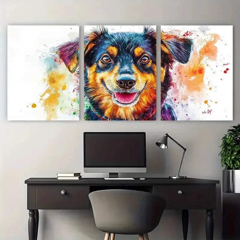 3pcs Dog Memorial Pet Portrait Watercolor Design Metal Print Ready to Hang Art - Bella Home Decor