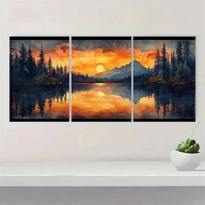 3pcs Trillium Lake Art Print Oregon Watercolor Metal Print Ready to Hang Art