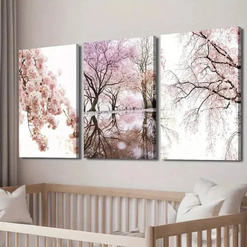 3pcs Sakura Tree Flower Reflection on Water Wall Art Set Canvas Unframed - High Quality Print 100% Australian Made Wall Canvas