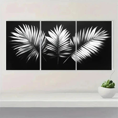 3pcs White Tropical Palm Leaf Nature Wall Art Canvas Unframed - High Quality Print 100% Australian Made Wall Canvas