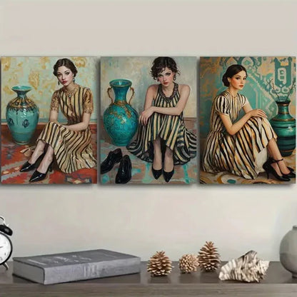 3pcs Featuring a Vintage-Style Girl Wall Art Canvas Unframed - High Quality Print 100% Australian Made Wall Canvas