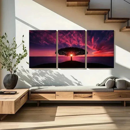 3pcs Red Sunset Trees In The Sea Wall Art Canvas Unframed - High Quality Print 100% Australian Made Wall Canvas