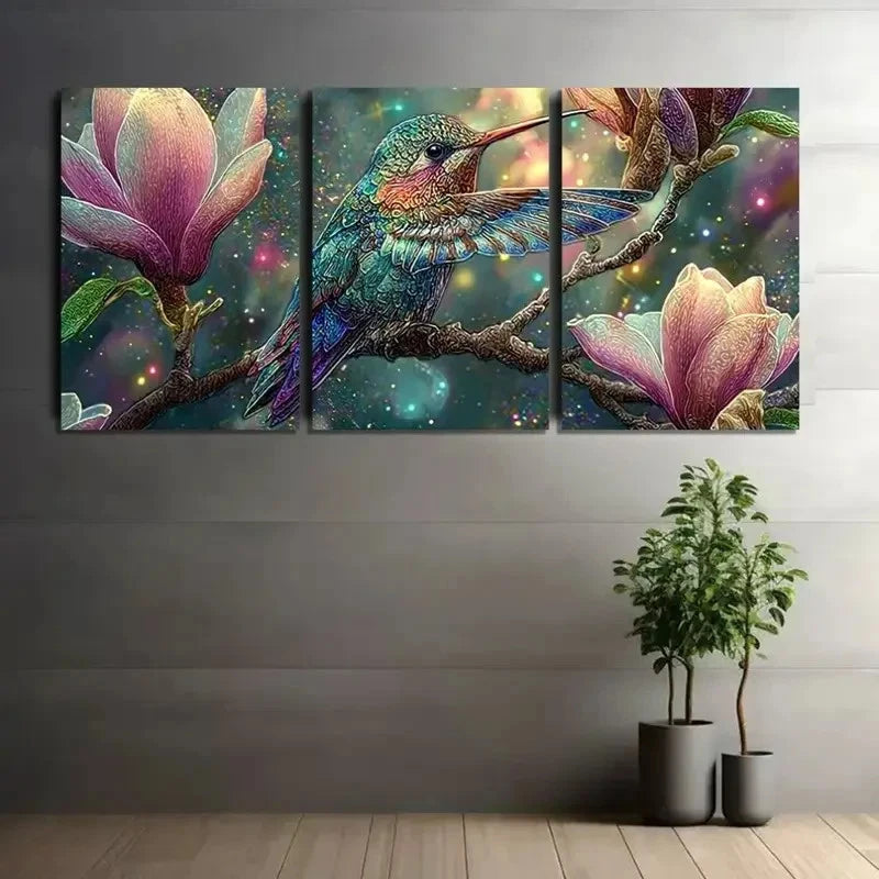 3pcs Vibrant Hummingbird & Magical Effects Metal Print Ready to Hang Art - Bella Home Decor