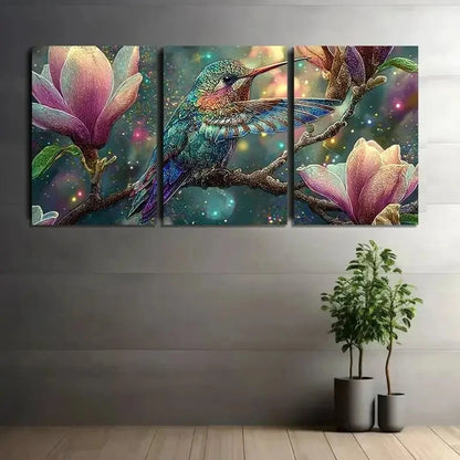 3pcs Vibrant Hummingbird & Magical Effects Metal Print Ready to Hang Art - Bella Home Decor