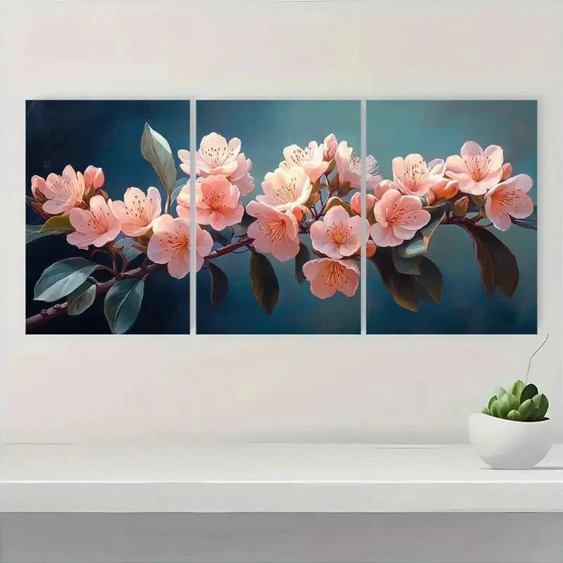 3pcs Pink & White Flowers with Green Leaves Metal Print Ready to Hang Art - Bella Home Decor