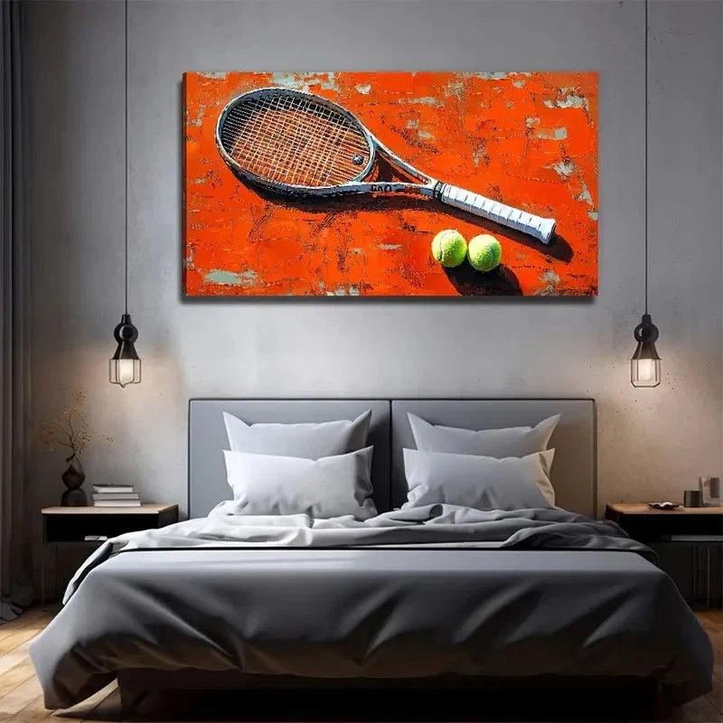 Tennis Racket Suitable Wall Art Canvas Office Home Room Framed 120x60cm