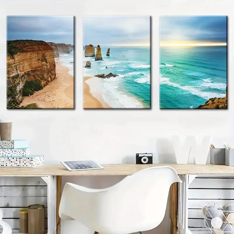 3pcs Seaside Beach Island Scenery Decoration Metal Print Ready to Hang Art - Bella Home Decor