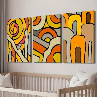3pcs Colorful Abstract Geometric Doodle  Wall Art Set Canvas Unframed - High Quality Print 100% Australian Made Wall Canvas - Bella Home Decor