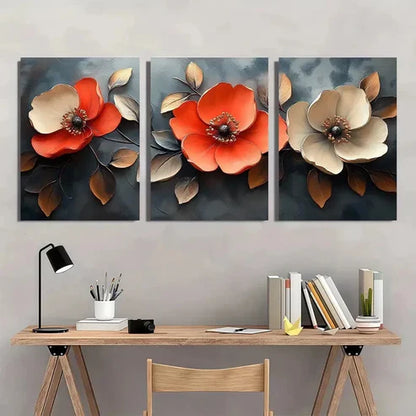 3pcs Abstract Flowers Modern Wall Art Set Canvas Unframed - High Quality Print 100% Australian Made Wall Canvas - Bella Home Decor