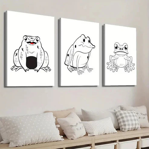 3pcs Simple Japanese Murals Japanese Frogs Wall Art Set Canvas Unframed - High Quality Print 100% Australian Made Wall Canvas