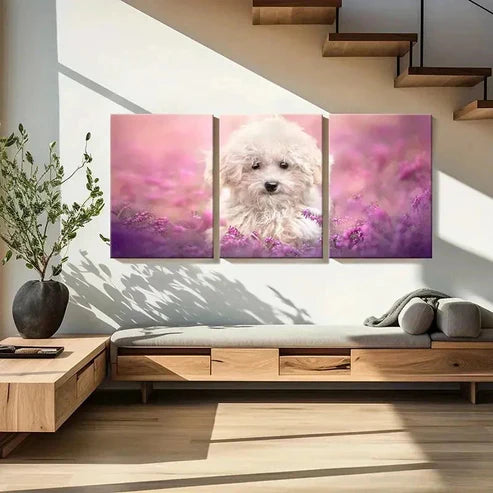3pcs Cute Puppy Bichon Frise Pet Modern Wall Art Set Canvas Unframed - High Quality Print 100% Australian Made Wall Canvas - Bella Home Decor