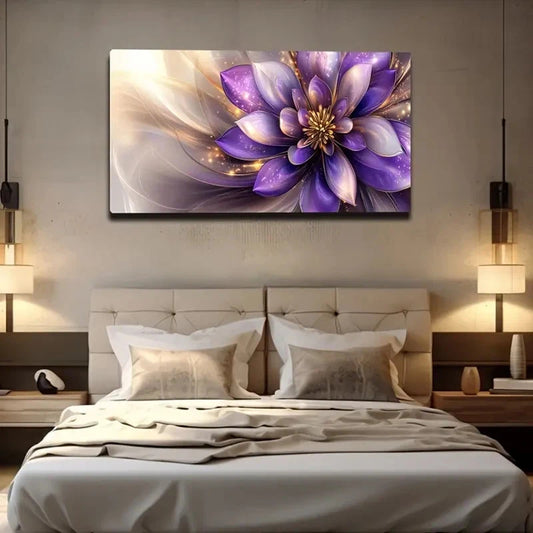 Modern Purple Floral Wall Art canvas office home room framed 120x60cm
