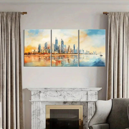 3pcs Cityscape Modern Architecture Vibrant Sky Metal Print Ready to Hang Art - Bella Home Decor