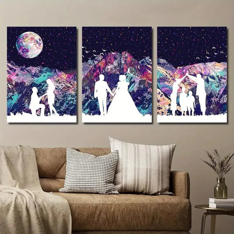 3pcs Abstract Colorful Moon Mountains Perfect Wall Art Set Canvas Framed 40x60cm - High Quality Print 100% Australian Made Wall Canvas Ready to Hang