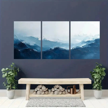 3pcs Blue White Abstract Illustration Art Neutral Metal Print Ready to Hang Art - Bella Home Decor