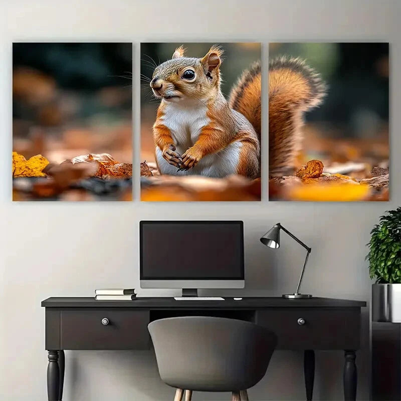 3pcs Astonished Squirrel Wildlife Illustration Metal Print Ready to Hang Art - Bella Home Decor