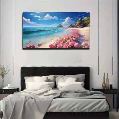 Romantic Rose & Ocean View Wall Art Canvas Office Home Room Framed 120x60cm