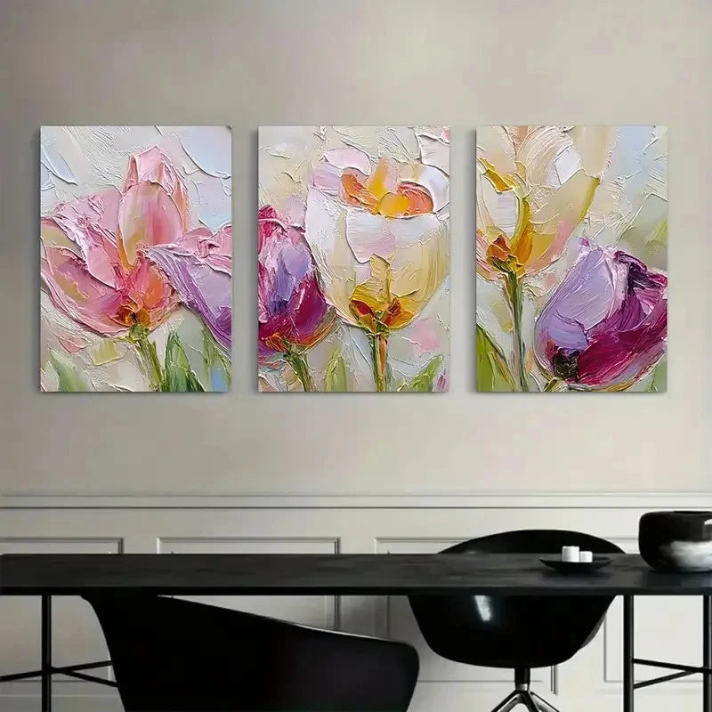3pcs Abstract Colorful Poppy Floral Designs Metal Print Ready to Hang Art - Bella Home Decor
