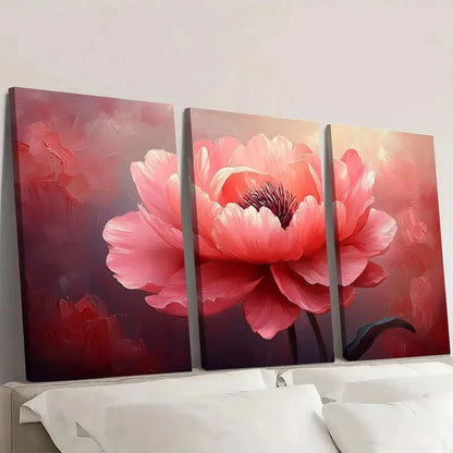 3pcs Red Pink Peonie Floral  GH  Wall Art Set Canvas Framed 60x90cm - High Quality Print 100% Australian Made Wall Canvas Ready to Hang - Bella Home Decor