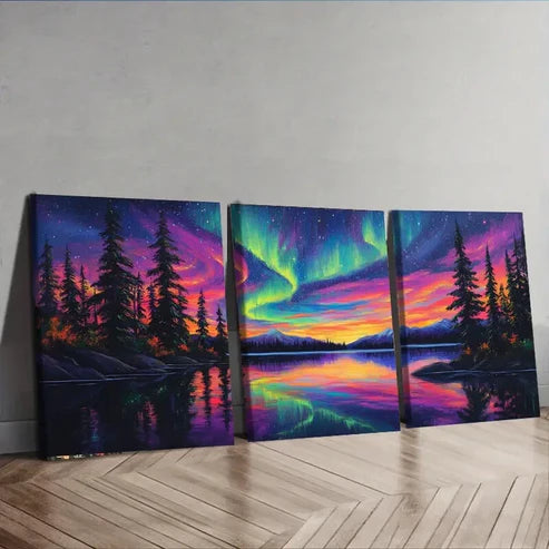 3pcs Aurora Forest Colorful Evening Dark Perfect Wall Art Set Canvas Unframed - High Quality Print 100% Australian Made Wall Canvas - Bella Home Decor