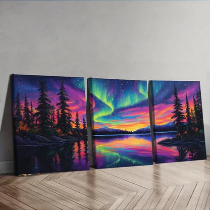3pcs Aurora Forest Colorful Evening Dark Perfect Wall Art Set Canvas Unframed - High Quality Print 100% Australian Made Wall Canvas - Bella Home Decor