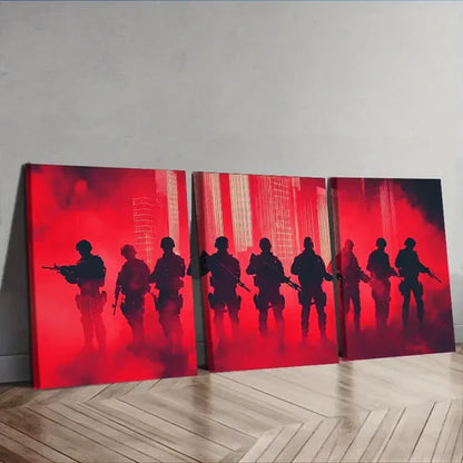 3pcs Soldiers in Formation Silhouette Wall Art Set Canvas Unframed - High Quality Print 100% Australian Made Wall Canvas