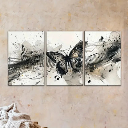 3pcs Butterfly with Music Notes Wall Art Set Canvas Framed 50x70cm - High Quality Print 100% Australian Made Wall Canvas Ready to Hang - Bella Home Decor
