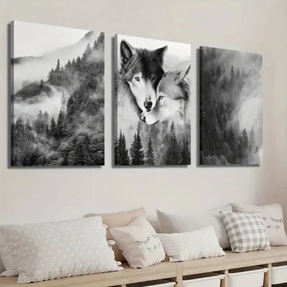 3pcs Forest Animal Lover Wolf Decor Wall Art Set Canvas Unframed - High Quality Print 100% Australian Made Wall Canvas - Bella Home Decor